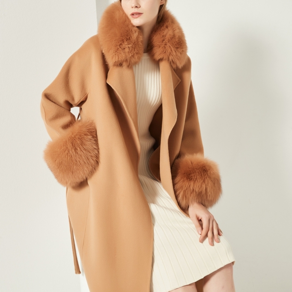 Cashmere Coat with Detachable Fur Collar & Cuffs